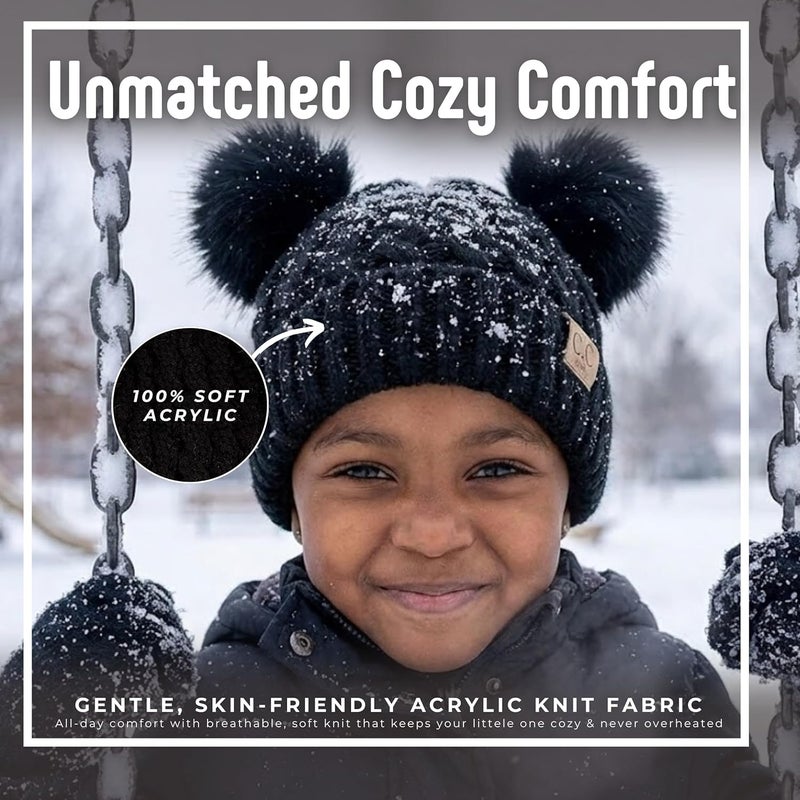 Funky Junque Toddler Double Pom Pom Beanie – Warm Knit Winter Hat for Girls Ages 1–6, Soft Kids Poms Beanies for Cold Weather - Image 4